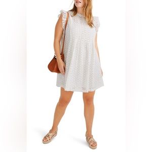 Black Eyelet Ruffle-Sleeve Pintuck Mini Dress